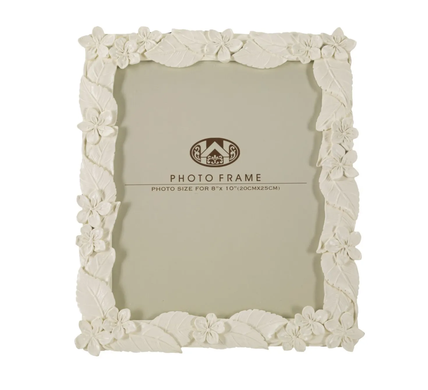 Cadre photo orné de feuilles en polyrésine Crème et verre