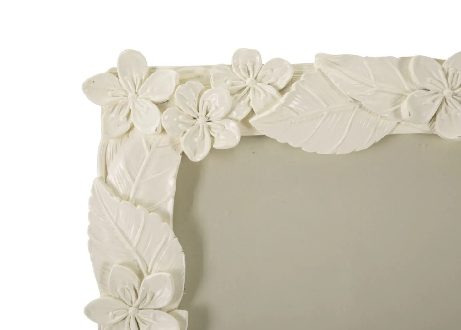 Cadre photo orné de feuilles en polyrésine Crème et verre