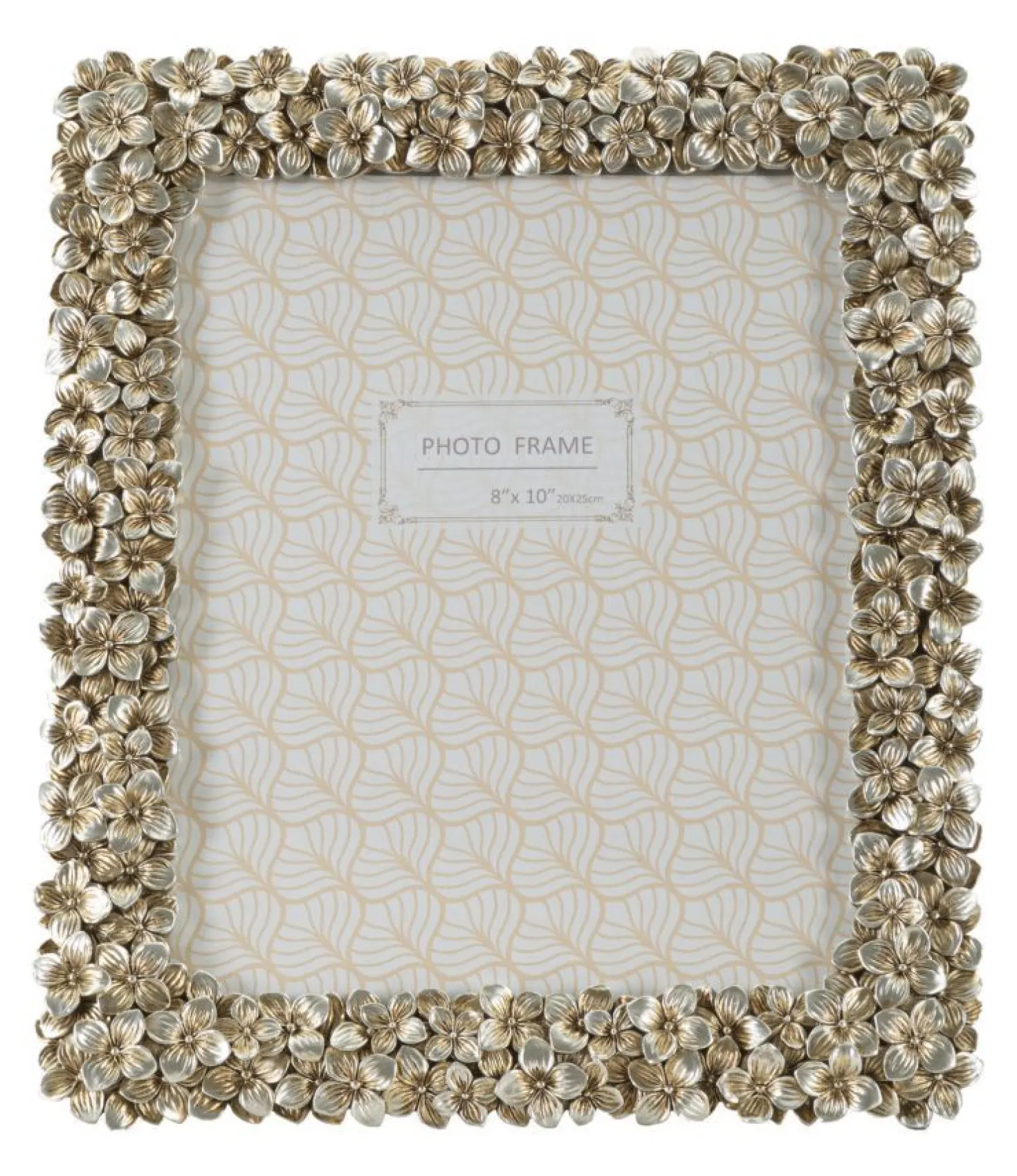 Cadre photo rectangulaire Flolly Résine argentée fleurs
