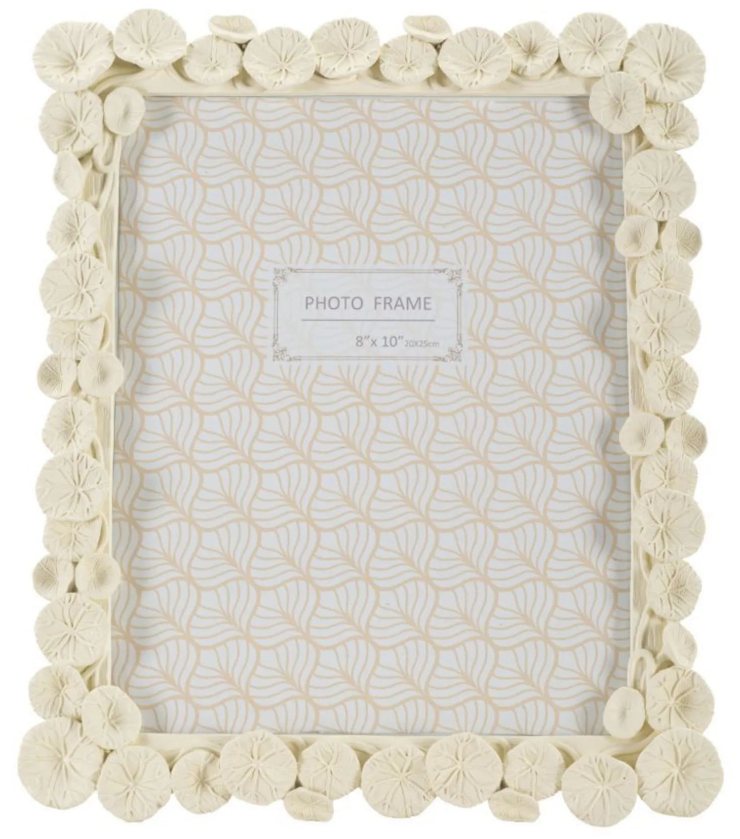 Cadre photo rectangulaire Lotus Résine Écru décoré de motifs de feuilles