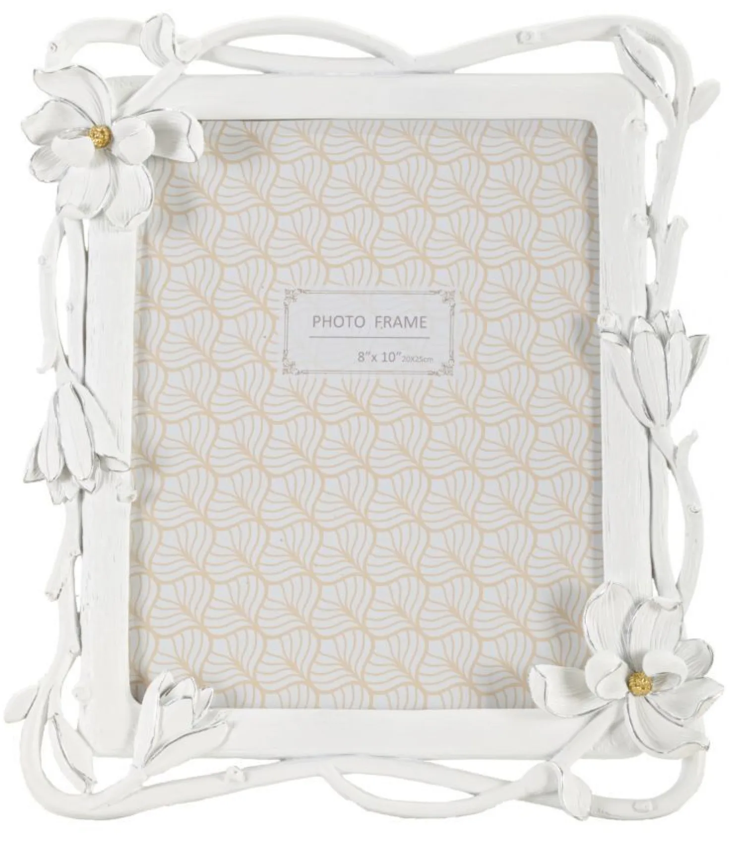 Cadre photo rectangulaire Magnolia Polyrésine blanc tissage de fleurs