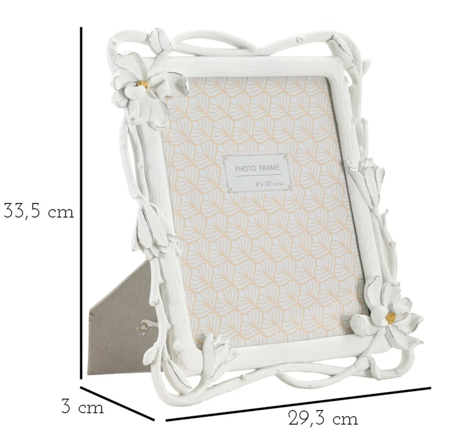 Cadre photo rectangulaire Magnolia Polyrésine blanc tissage de fleurs