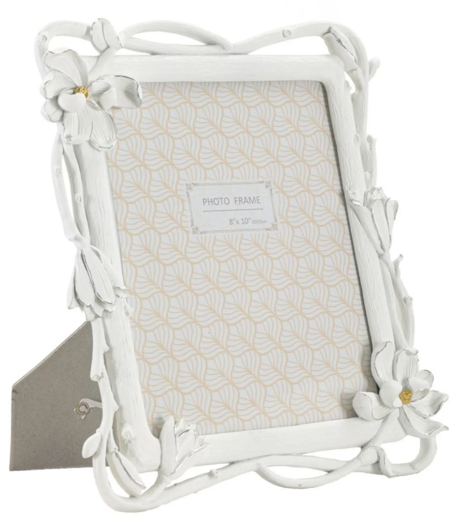 Cadre photo rectangulaire Magnolia Polyrésine blanc tissage de fleurs
