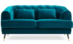 Canapé capitonné 2 places style boudoir Glams Velours Bleu canard