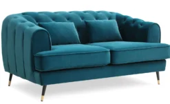 Canapé capitonné 2 places style boudoir Glams Velours Bleu canard
