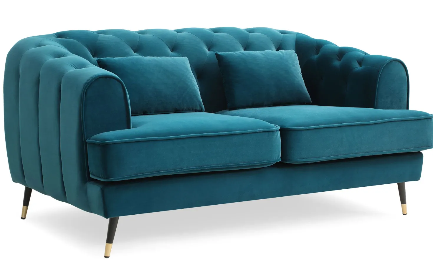 Canapé capitonné 2 places style boudoir Glams Velours Bleu canard