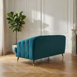 Canapé capitonné 2 places style boudoir Glams Velours Bleu canard