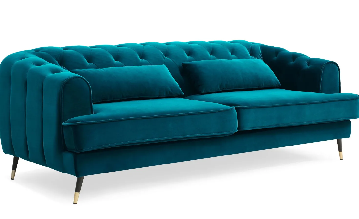 Canapé capitonné 3 places style boudoir Glams Velours Bleu canard