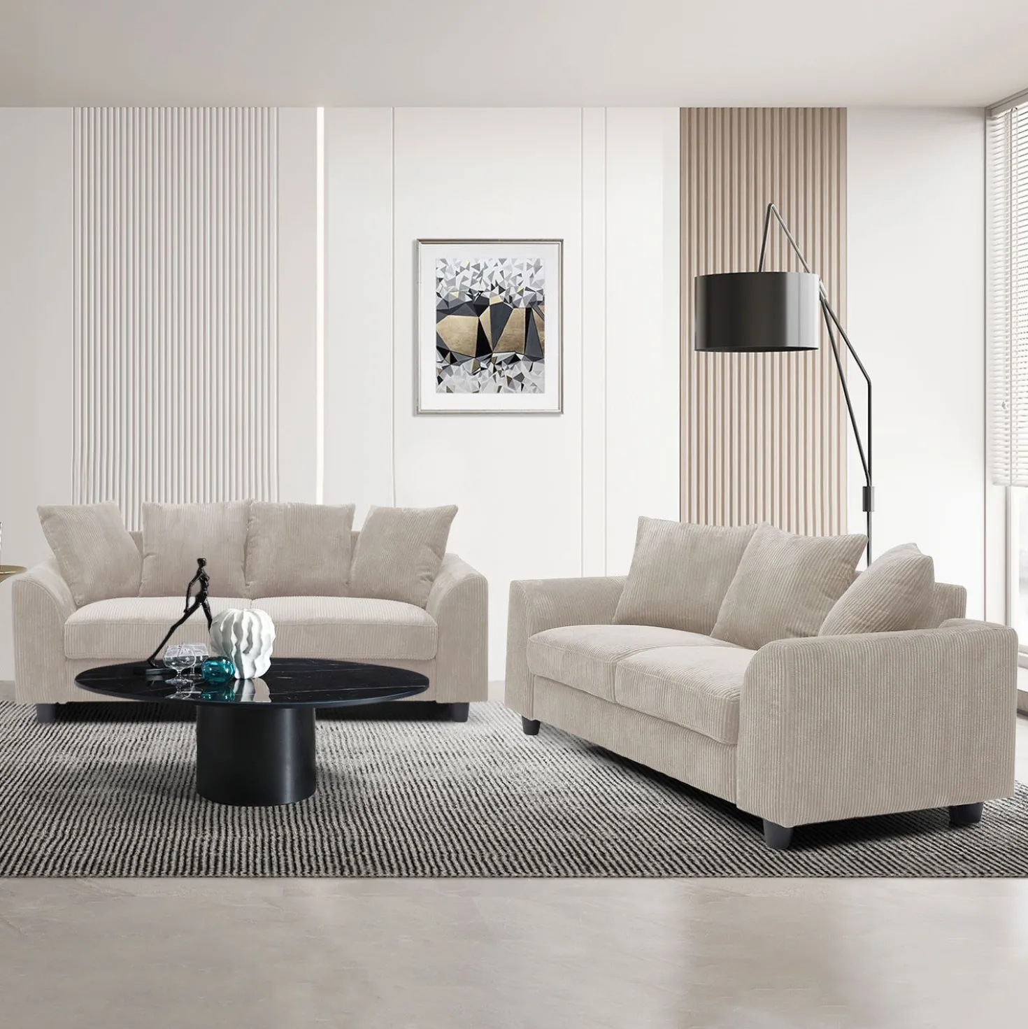 Canapé contemporain 3 places Mozart Velours côtelé Beige