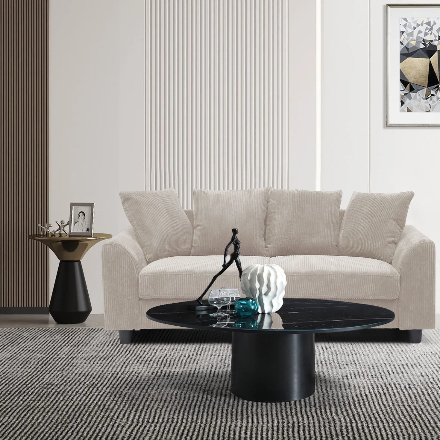 Canapé contemporain 3 places Mozart Velours côtelé Beige