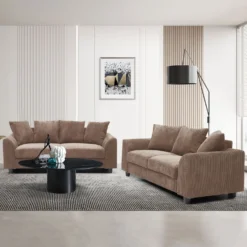 Canapé contemporain 3 places Mozart Velours côtelé Marron