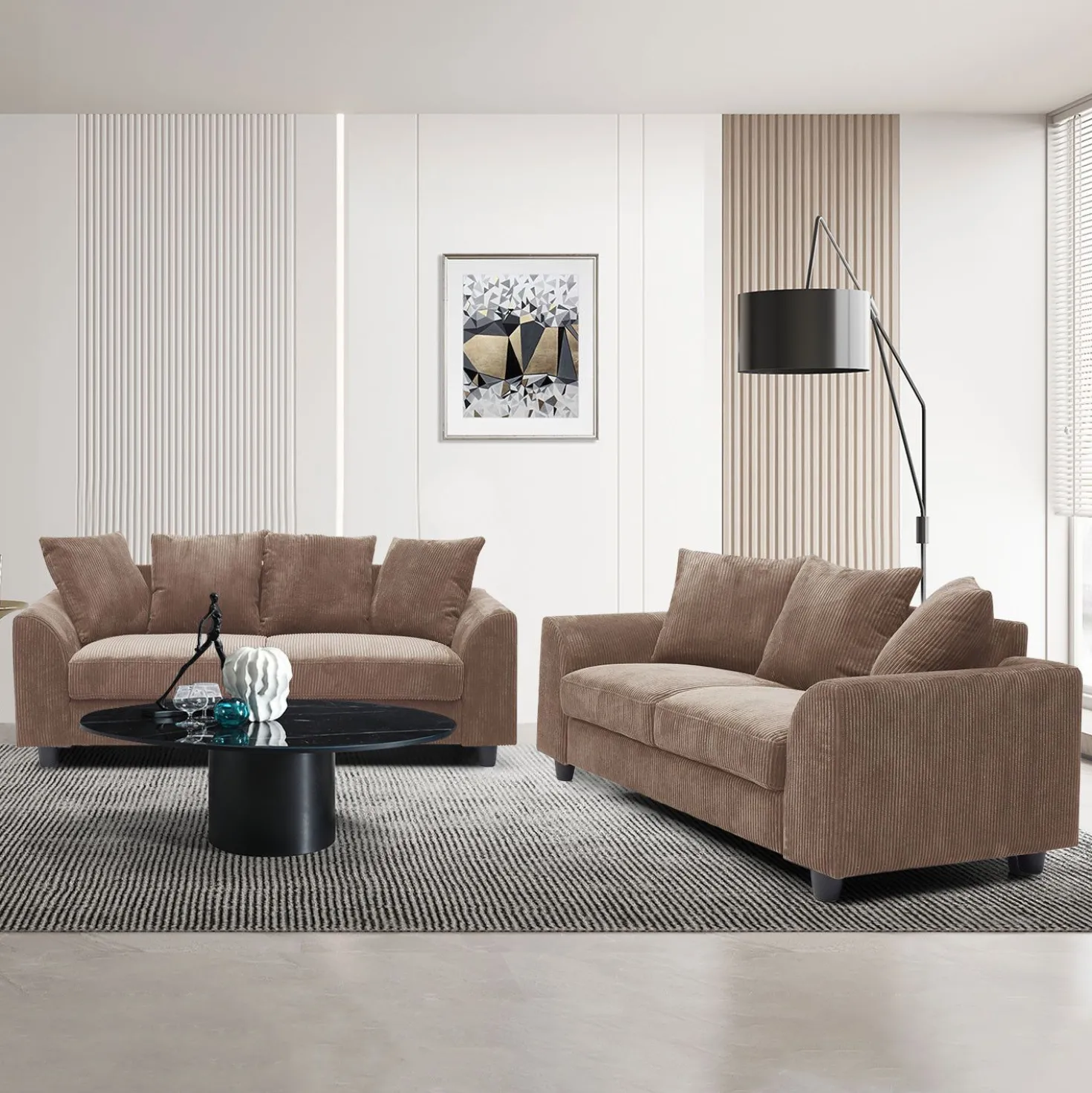 Canapé contemporain 3 places Mozart Velours côtelé Marron