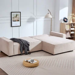 Canapé convertible cic-clac avec angle réversible Pikado Tissu effet lin Taupe clair