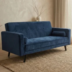 Canapé convertible clic-clac scandinave Slow Velours Bleu