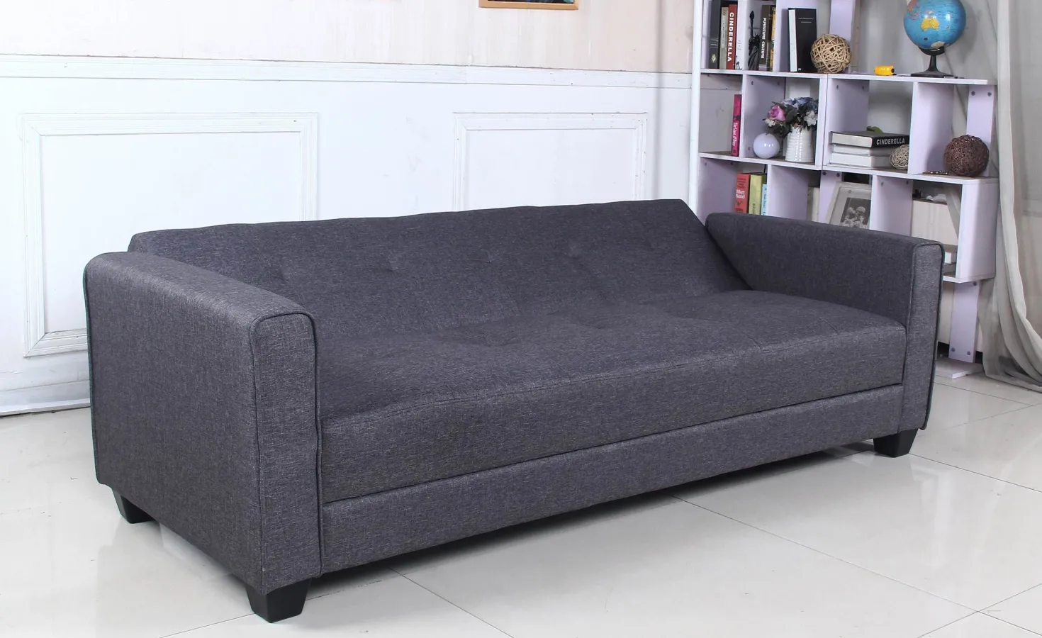 Canapé convertible 3 places Clayton Tissu Gris foncé