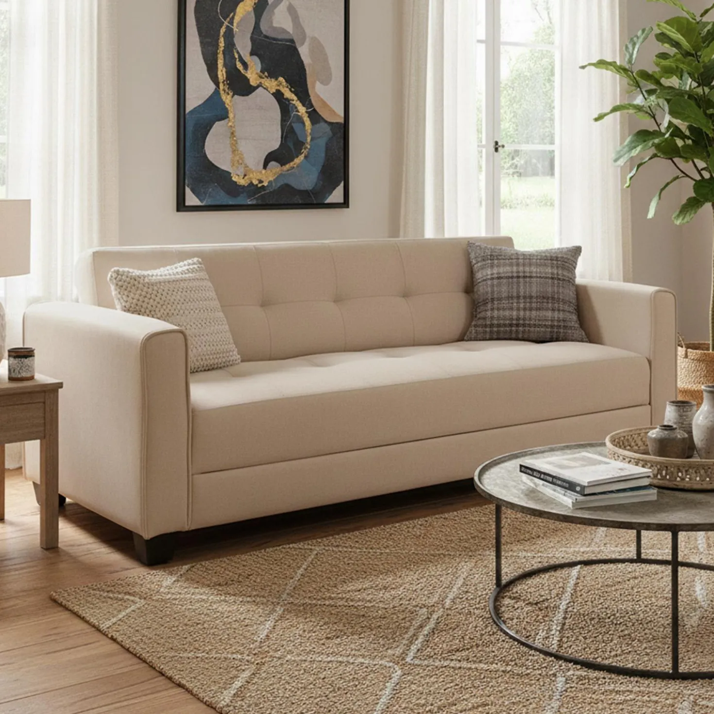 Canapé convertible 3 places Clayton Tissu Beige
