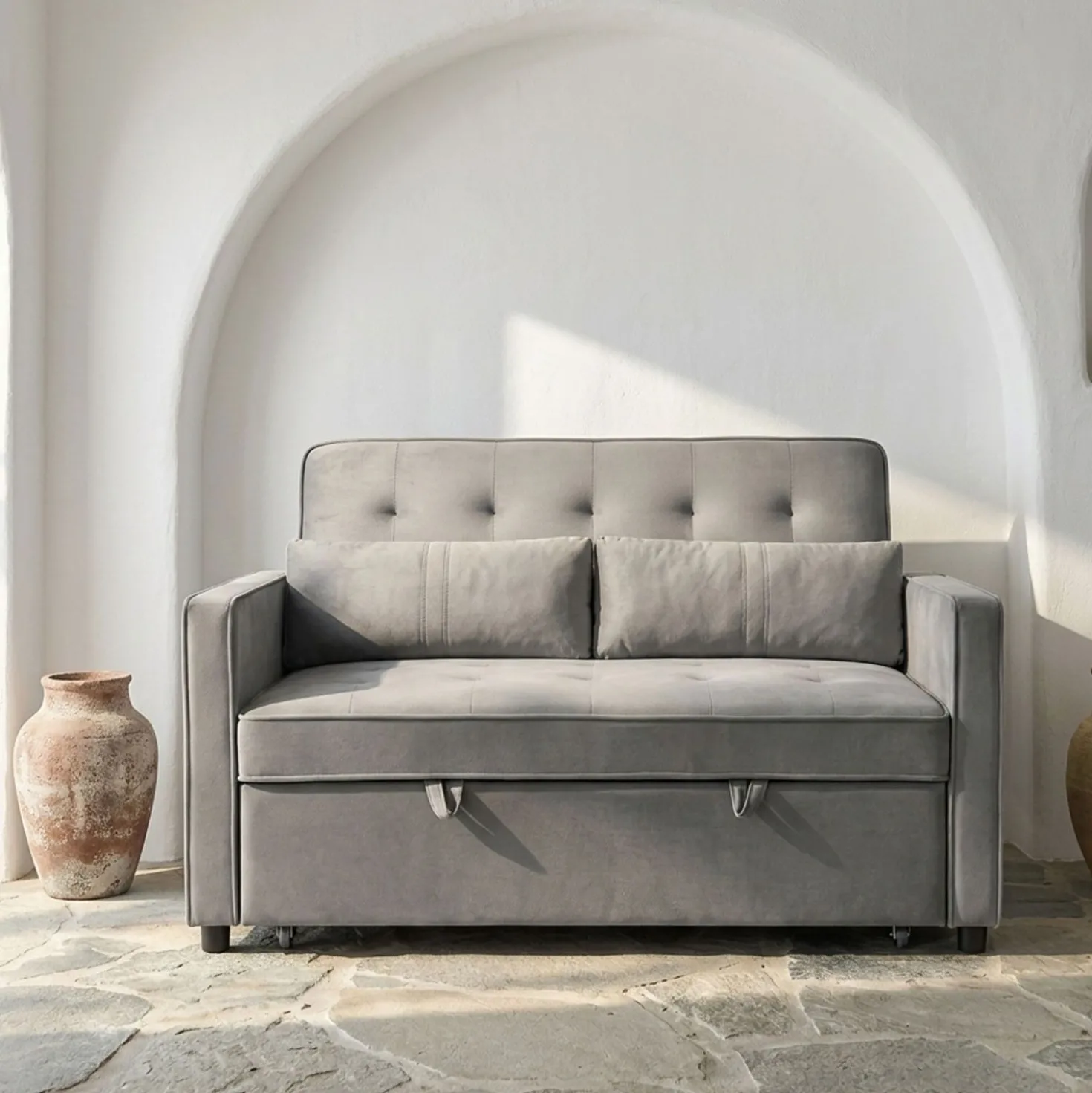 Canapé convertible 2 places Komaria Velours Gris