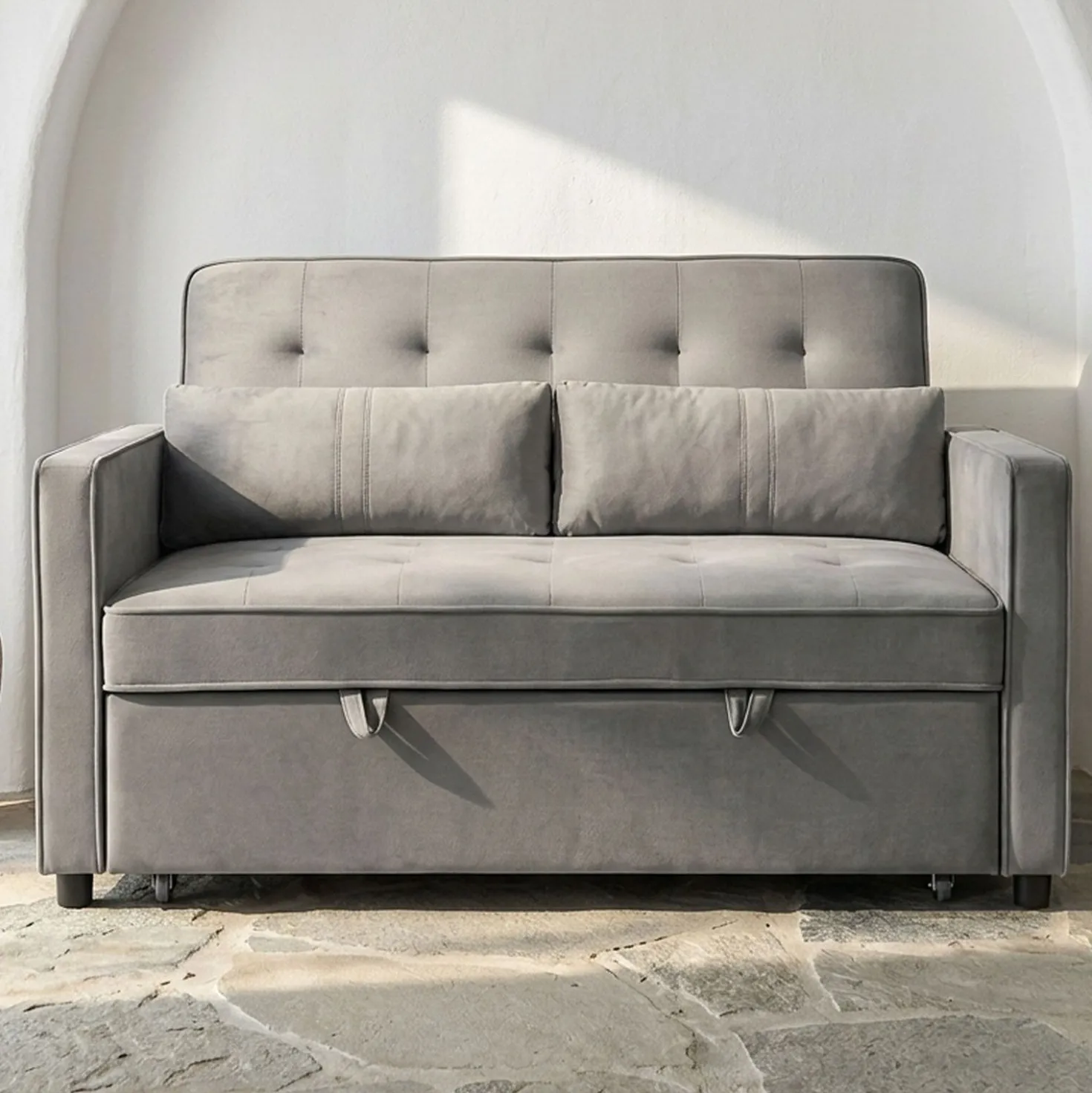 Canapé convertible 2 places Komaria Velours Gris