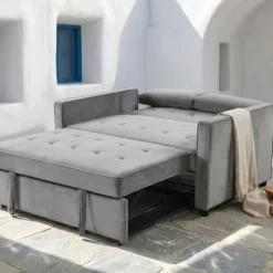 Canapé convertible 2 places Komaria Velours Gris