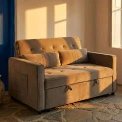 Canapé convertible 2 places Komaria Velours Gris