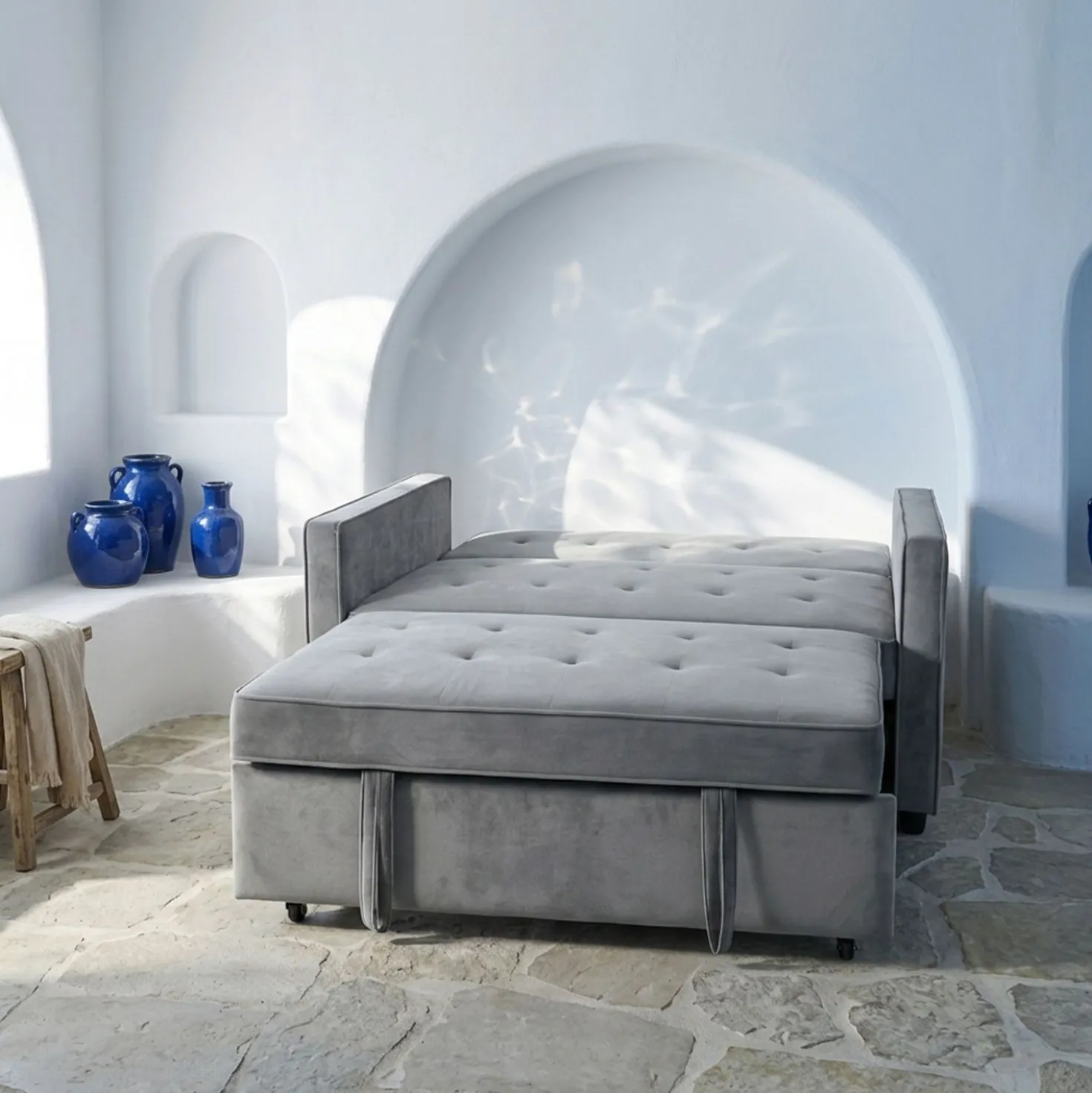Canapé convertible 2 places Komaria Velours Gris