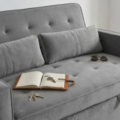 Canapé convertible 2 places Komaria Velours Gris