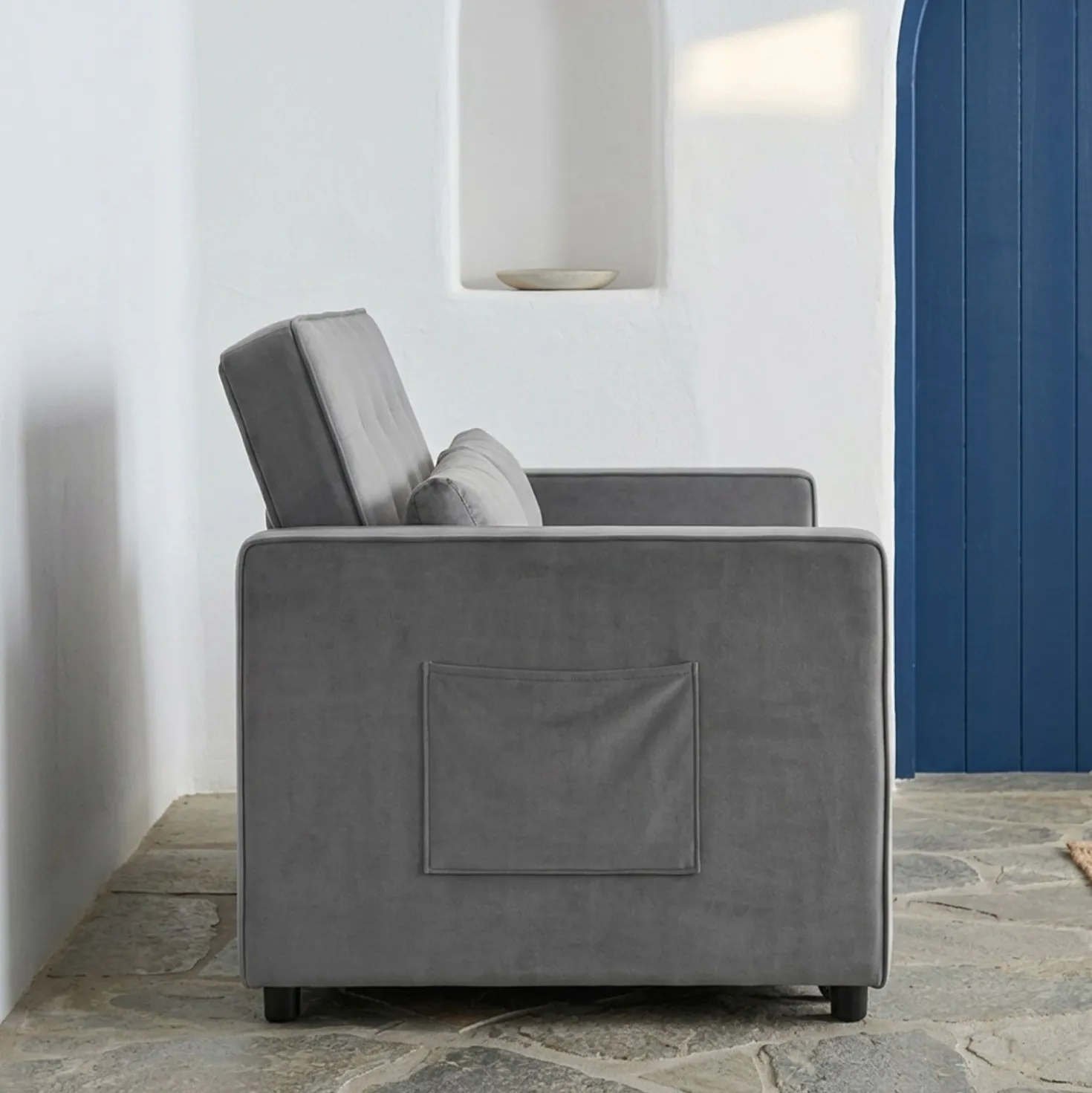Canapé convertible 2 places Komaria Velours Gris