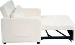 Canapé convertible 2 places Komaria Tissu bouclette Crème