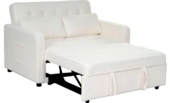 Canapé convertible 2 places Komaria Tissu bouclette Crème