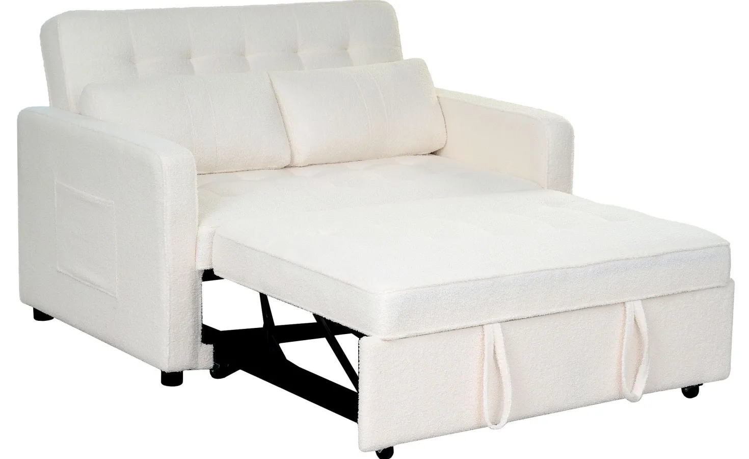 Canapé convertible 2 places Komaria Tissu bouclette Crème