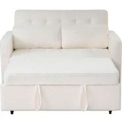 Canapé convertible 2 places Komaria Tissu bouclette Crème