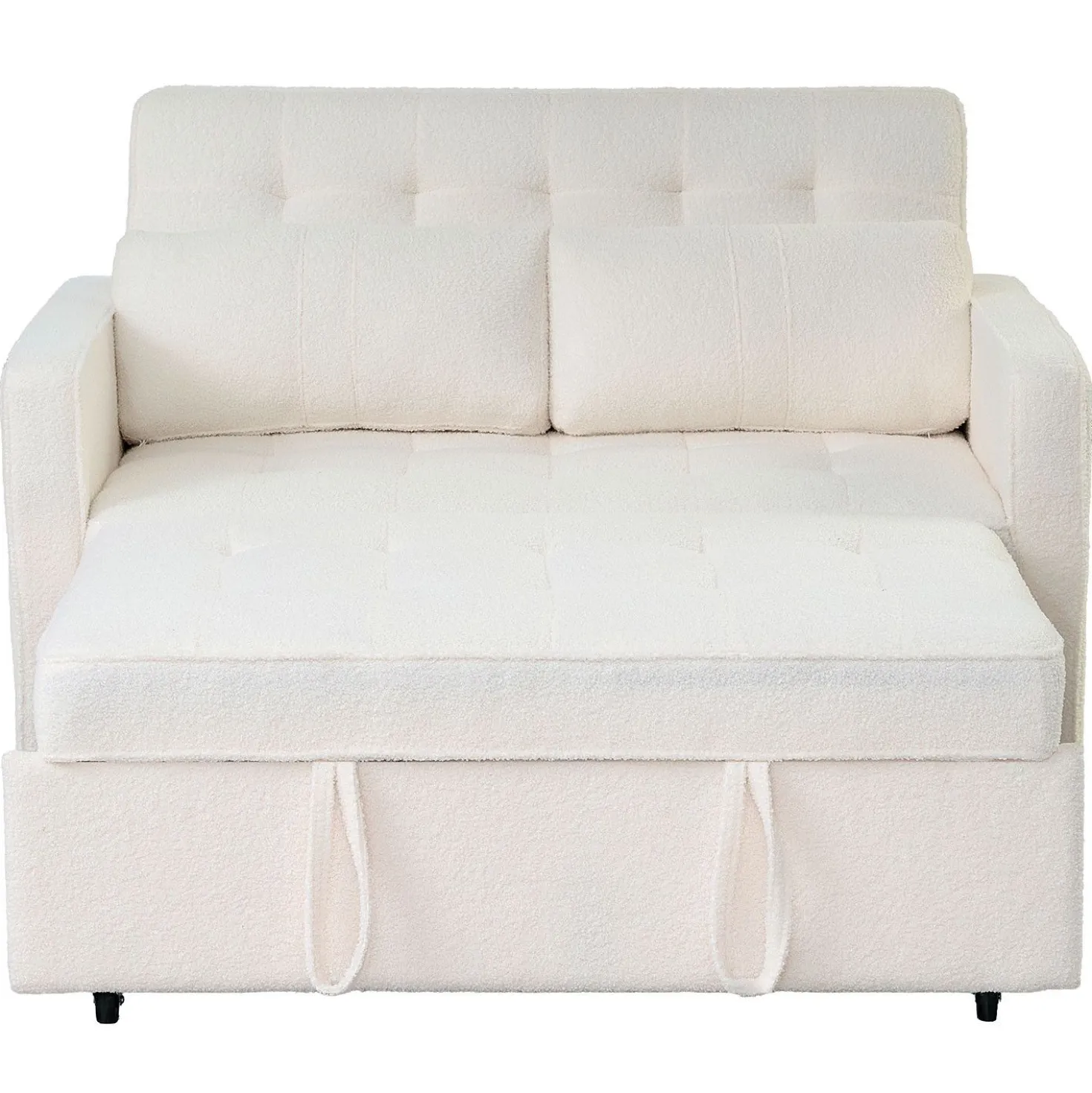 Canapé convertible 2 places Komaria Tissu bouclette Crème