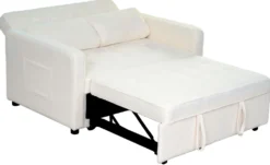 Canapé convertible 2 places Komaria Tissu bouclette Crème