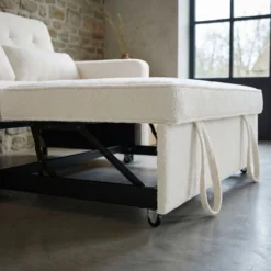 Canapé convertible 2 places Komaria Tissu bouclette Crème