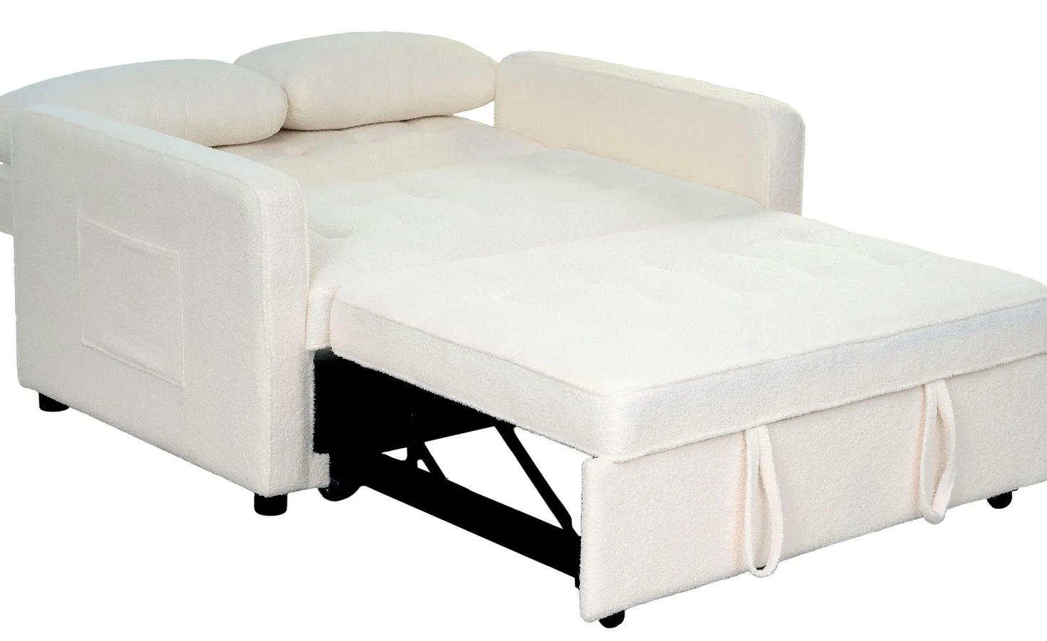 Canapé convertible 2 places Komaria Tissu bouclette Crème