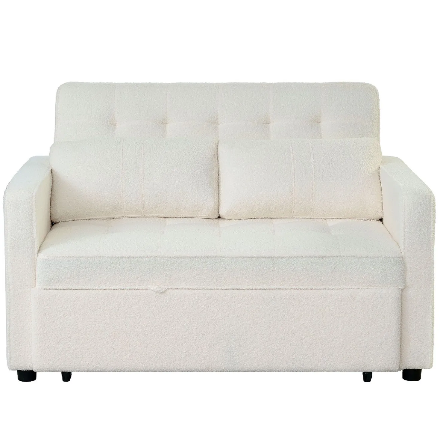 Canapé convertible 2 places Komaria Tissu bouclette Crème