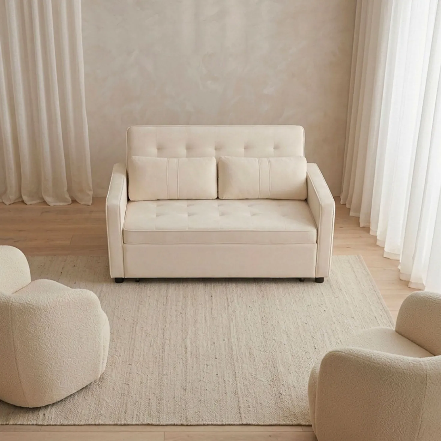 Canapé convertible 2 places Komaria Velours Beige