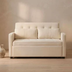 Canapé convertible 2 places Komaria Velours Beige