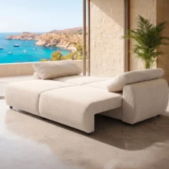 Canapé convertible 3 places Traviata Velours côtelé Beige