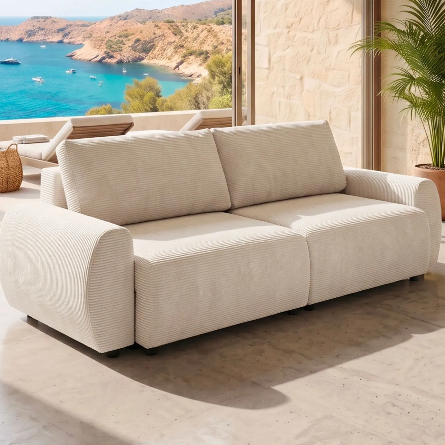 Canapé convertible 3 places Traviata Velours côtelé Beige