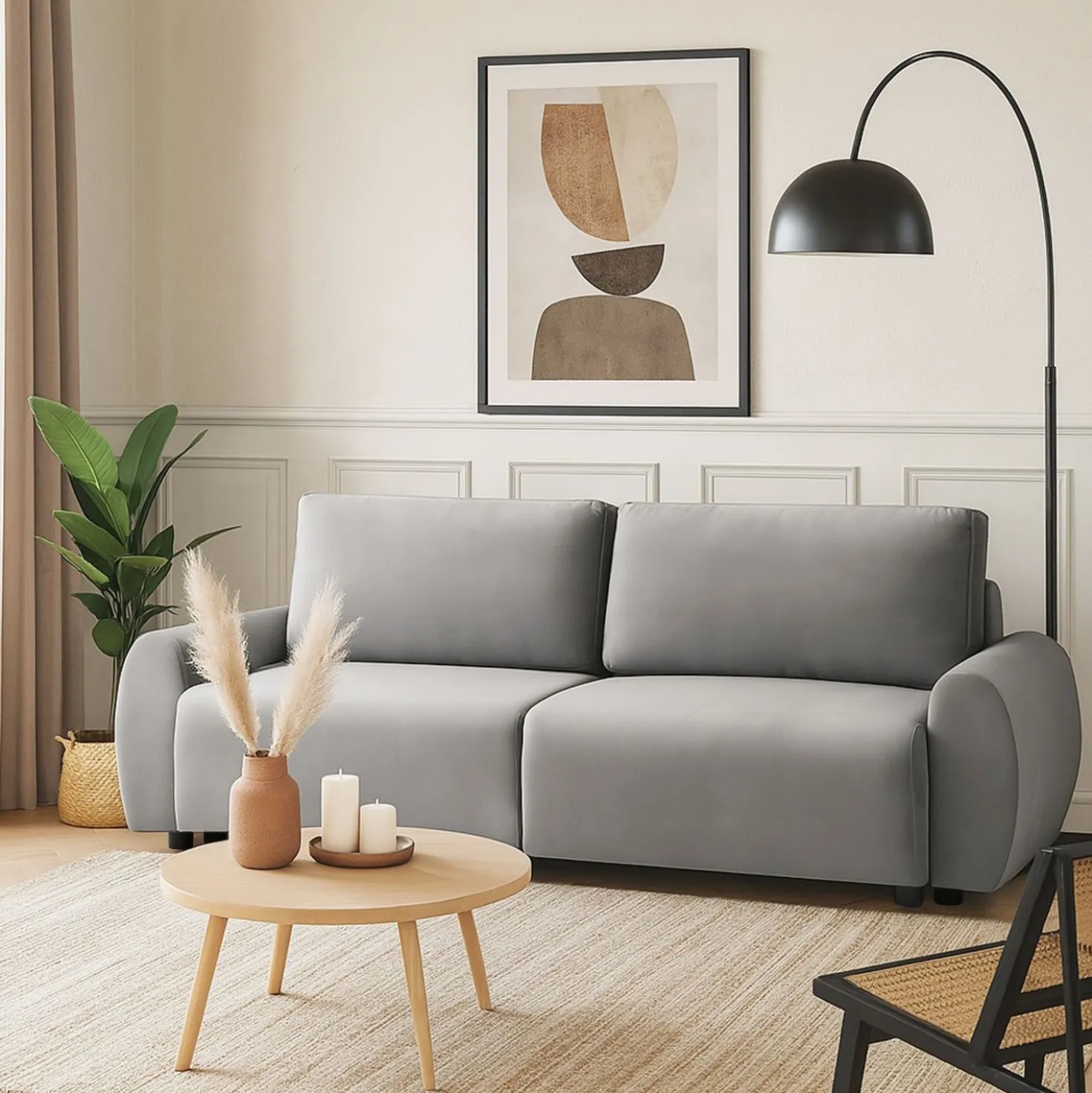 Canapé convertible 3 places Traviata Velours Gris