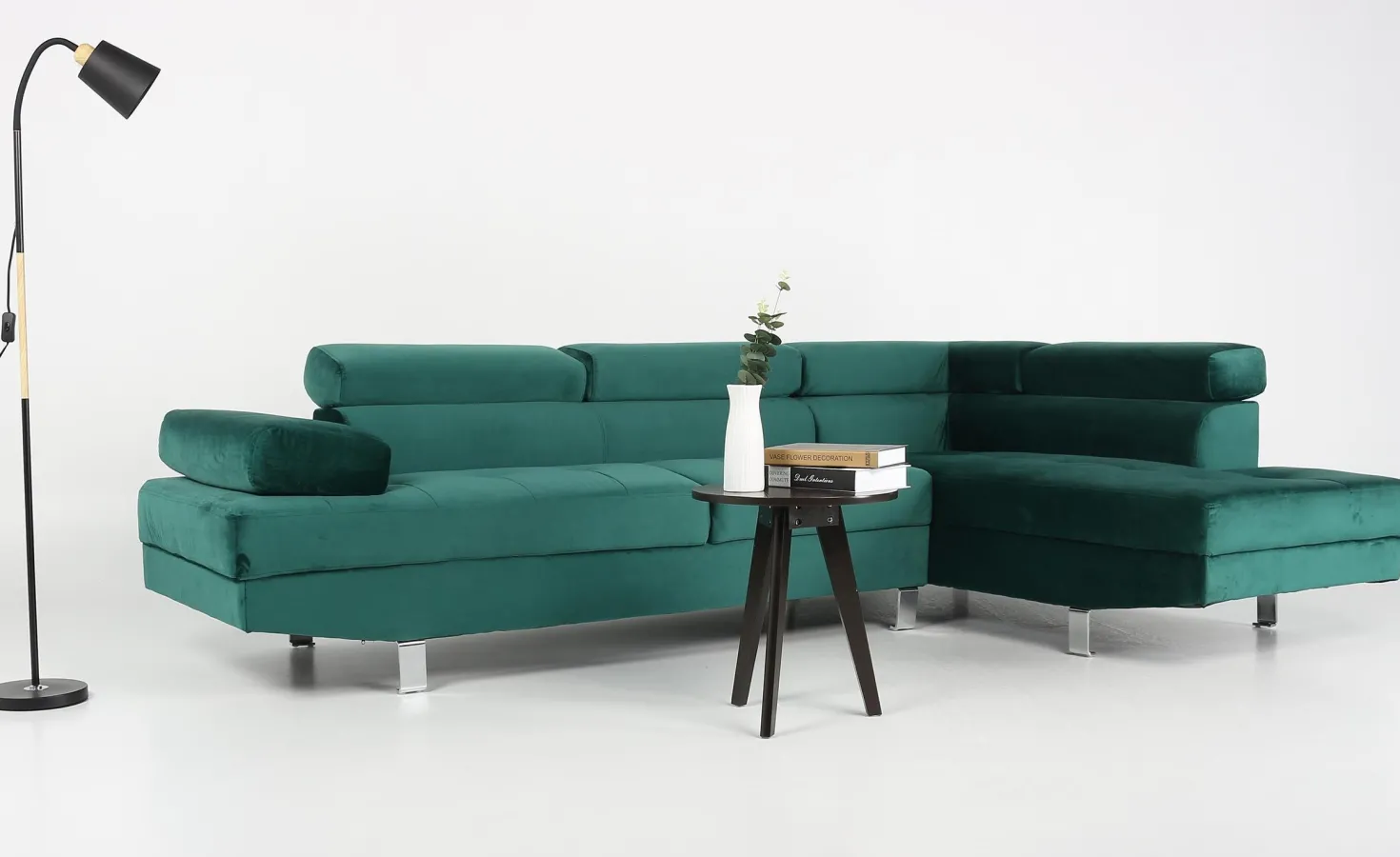 Canapé d'angle avec têtières relevables Alfa Velours Vert