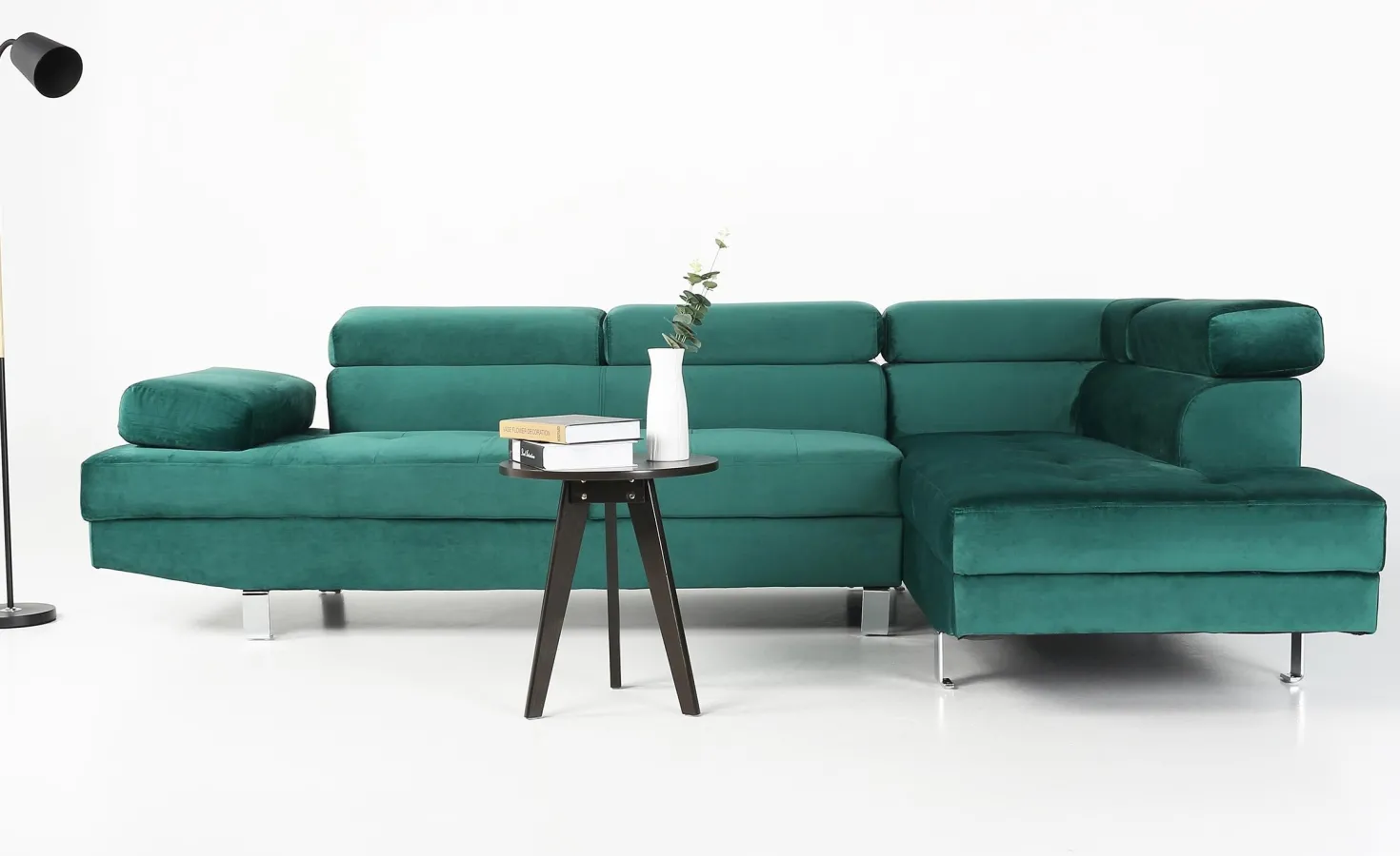 Canapé d'angle avec têtières relevables Alfa Velours Vert