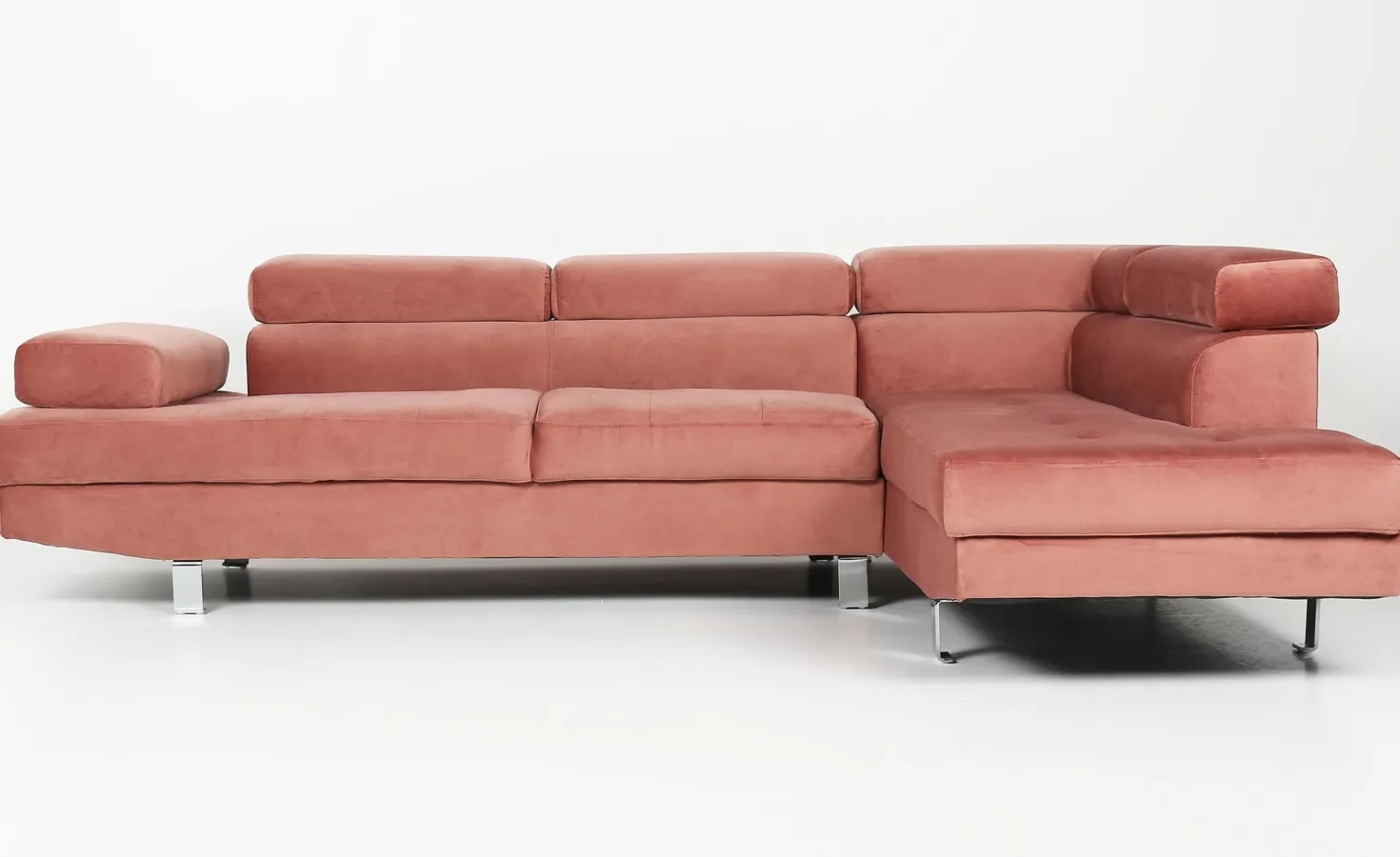 Canapé d'angle avec têtières relevables Alfa Velours Rose