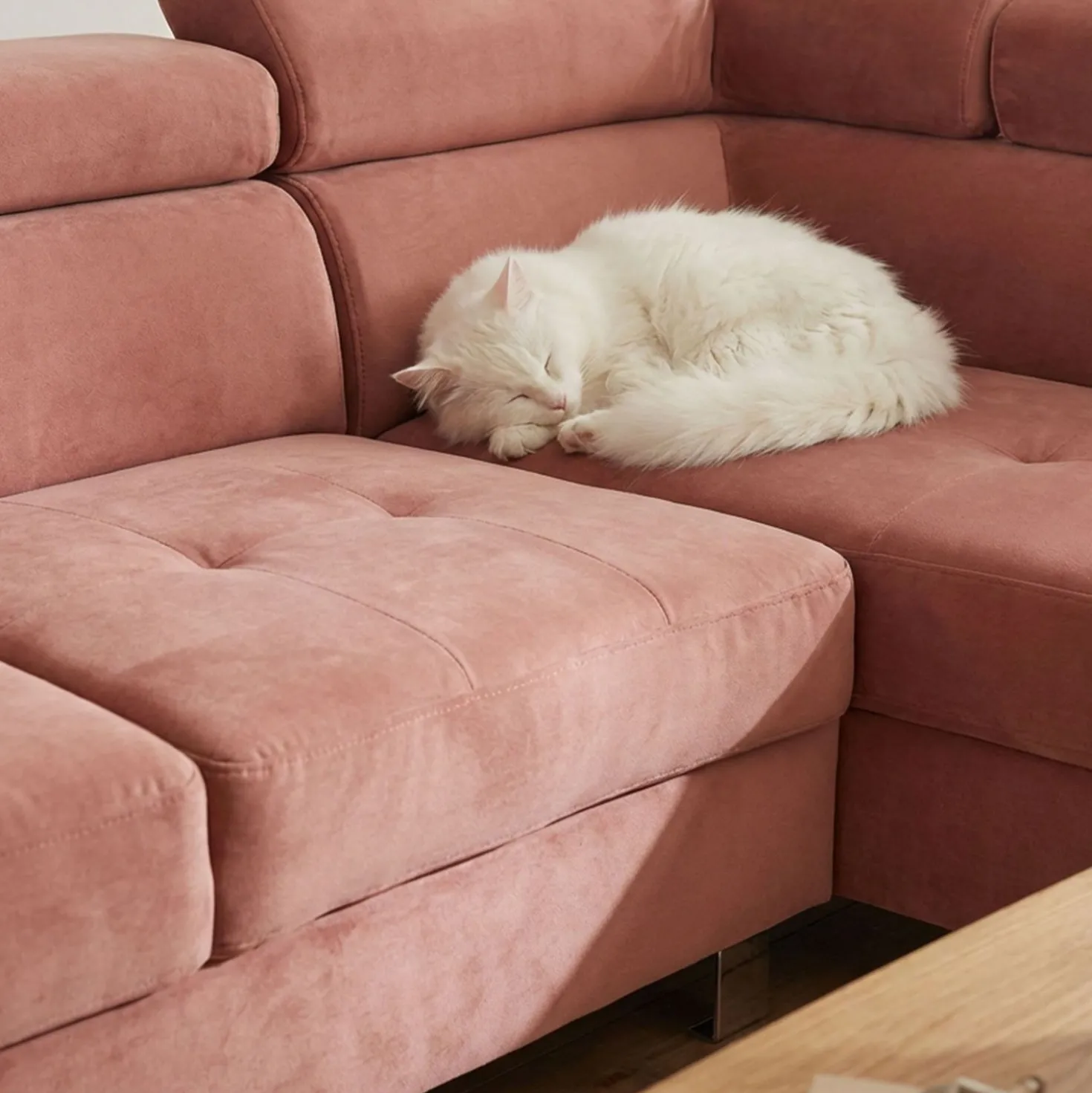 Canapé d'angle avec têtières relevables Alfa Velours Rose