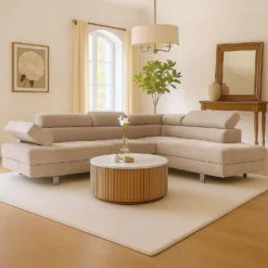 Canapé d'angle avec têtières relevables Alfa Velours Taupe