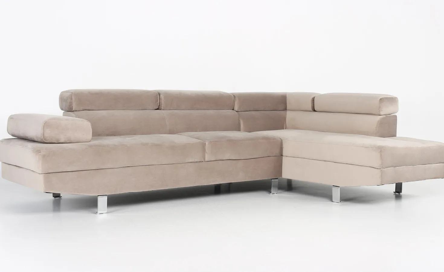 Canapé d'angle avec têtières relevables Alfa Velours Taupe