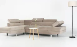 Canapé d'angle avec têtières relevables Alfa Velours Taupe
