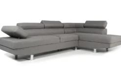 Canapé d'angle avec têtières relevables Alfa Tissu Gris