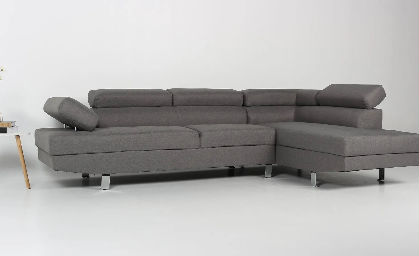 Canapé d'angle avec têtières relevables Alfa Tissu Gris